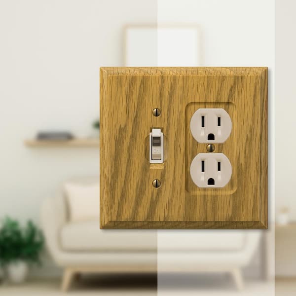 Carson 2 Gang 1-Toggle and 1-Duplex Wood Wall Plate - Light Oak