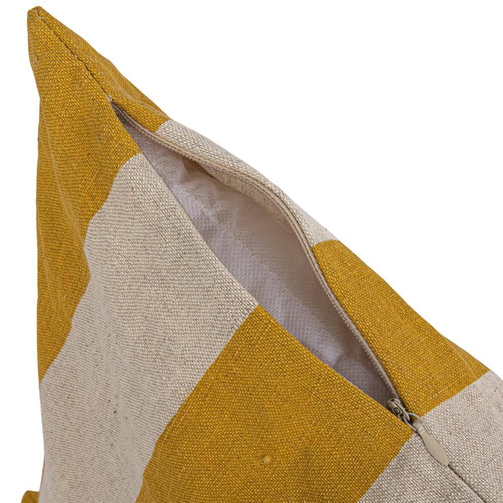 Yellow and Natural Cotton Linen Striped Square Pillow