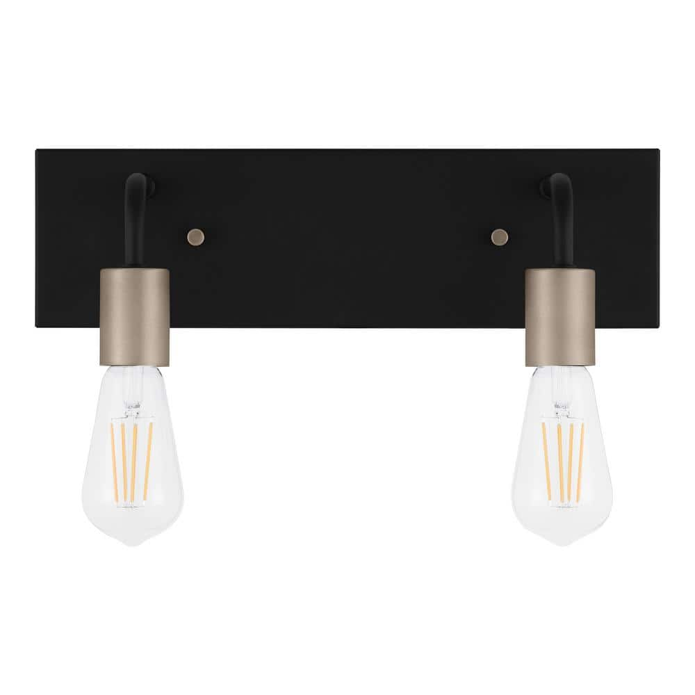 Hampton Bay Northvale 14.5 in. 2-Light Matte Black Industrial Bathroom Vanity Light