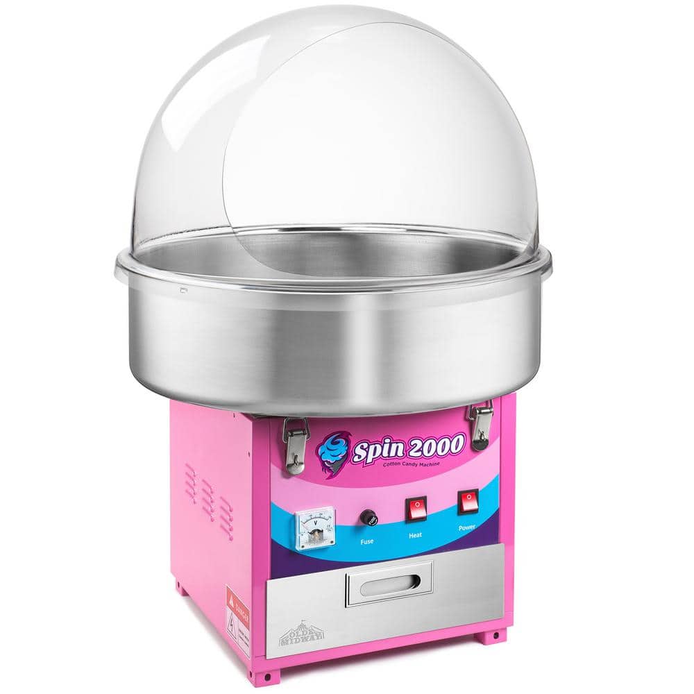 Olde Midway 950 W Pink Cotton Candy Machine with Shield