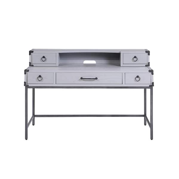 HomeRoots 54 in. Rectangular Gray Wood 5-Drawers Writing Desk