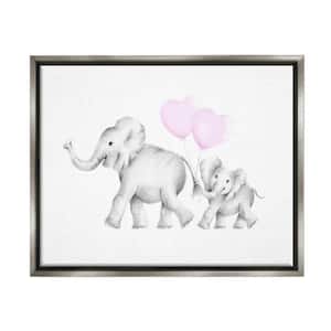 Mama and Baby Elephants by Studio Q Floater Frame Animal Wall Art Print 21 in. x 17 in.