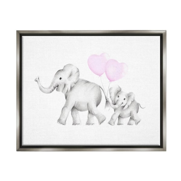The Stupell Home Decor Collection Mama and Baby Elephants by Studio Q Floater Frame Animal Wall Art Print 21 in. x 17 in.