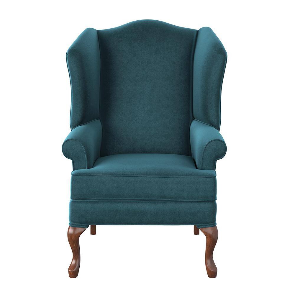 Elizabeth Ocean Blue Velvet-Feel Microfiber Wingback Chair