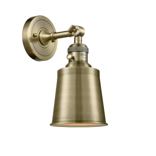 Addison 1-Light Antique Brass, Matte Black Wall Sconce with Black Metal Shade