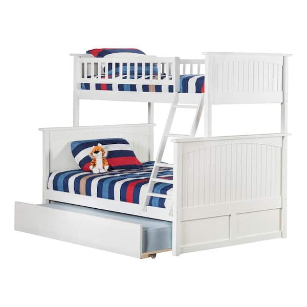 AFI Nantucket Bunk Bed Twin over Full with Full Size Urban Trundle Bed in White