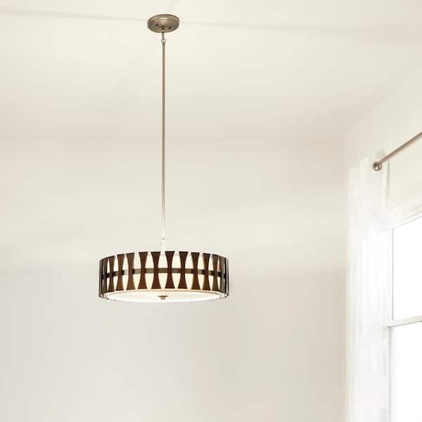 Cirus 4-Light Auburn Stain Contemporary Shaded Kitchen Convertible Pendant Hanging Light to Semi-Flush