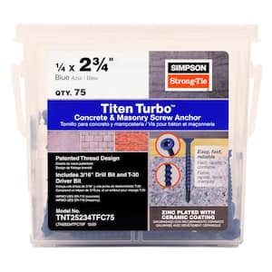 Titen Turbo 1/4 in. x 2-3/4 in. 6-Lobe Flat-Head Concrete and Masonry Screw, Blue (75-Pack)