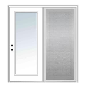 64 in. x 80 in. Primed Fiberglass Prehung Right Hand Inswing Low-E Clear Glass Full Lite Hinged Patio Door with Screen