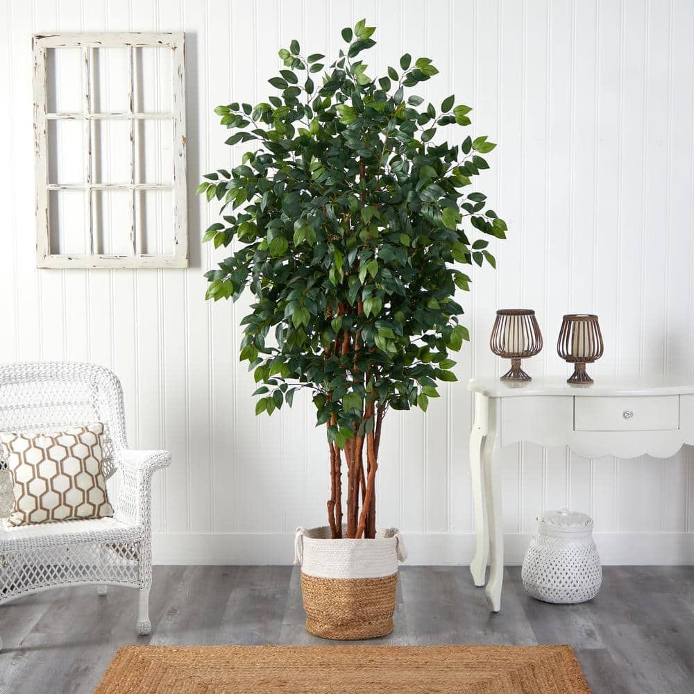 Nearly Natural 7 ft. Green Sakaki Artificial Tree in Handmade Natural ...