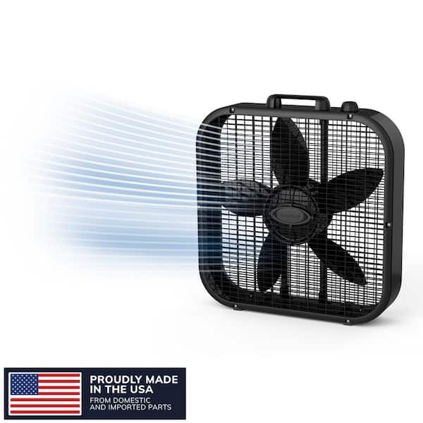 Decor Colors 20 in. 3 Speed Box Fan for Home in Black with Save Smart Technology, 1800 CFM and Carry Handle