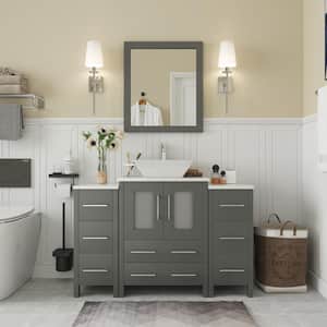 Ravenna 48 in. W Bathroom Vanity in Grey with Single Basin in White Engineered Marble Top and Mirror