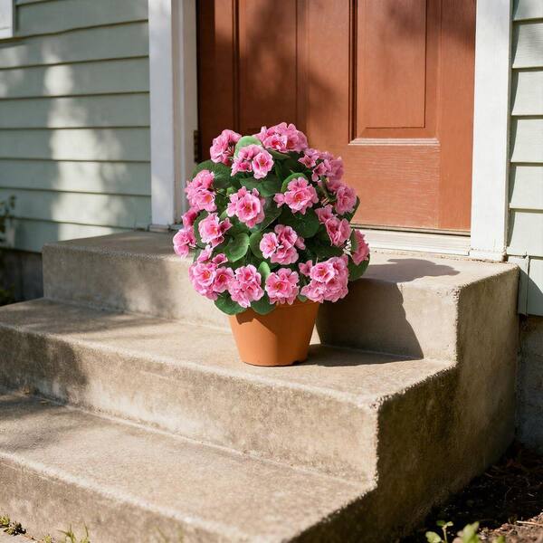 6 in. Pink Begonia Artificial Shrub Outdoor UV Resistant Realistic