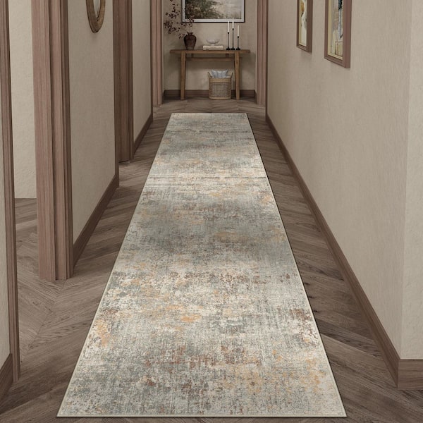Mist Gray/Brown 2 ft. x 8 ft. Modern Abstract Runner Rug