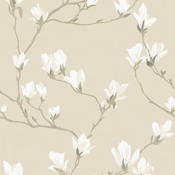 Laura Ashley Magnolia Grove Natural Unpasted Removable Strippable Wallpaper