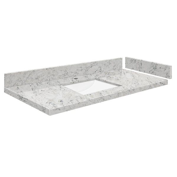 Transolid Silestone 37 in. W x 22.25 in. D Quartz White Rectangular Single Sink Vanity Top in Pietra