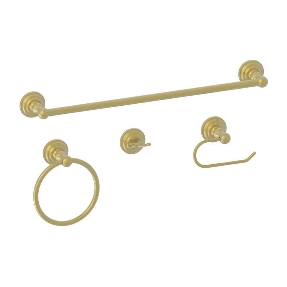 PRIVATE BRAND UNBRANDED Deveral 4-Piece Classic Bath Hardware Set with  Towel Ring, Toilet Paper Holder, Robe Hook, 24 in.Towel Bar in Matte Gold  2470BG - The Home Depot