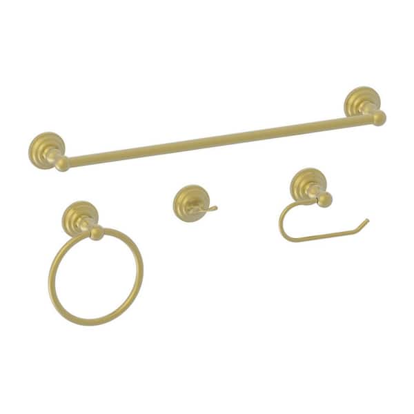Glacier Bay Deveral 4-Piece Classic Bath Hardware Set with Towel Ring, Toilet Paper Holder, Robe Hook, 24 in.Towel Bar in Matte Gold