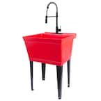 22.875 in. x 23.5 in. Thermoplastic Freestanding Standard Red Utility Sink Set with Black Coil Pull-Down Faucet