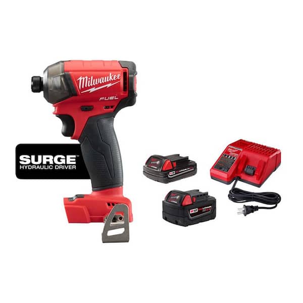 Milwaukee 2760-20-48-59-1852 M18 FUEL SURGE 18V Lithium-Ion Brushless Cordless 1/4 in. Hex Impact Driver w/One 5.0Ah and One 2.0Ah Battery Charger - 1