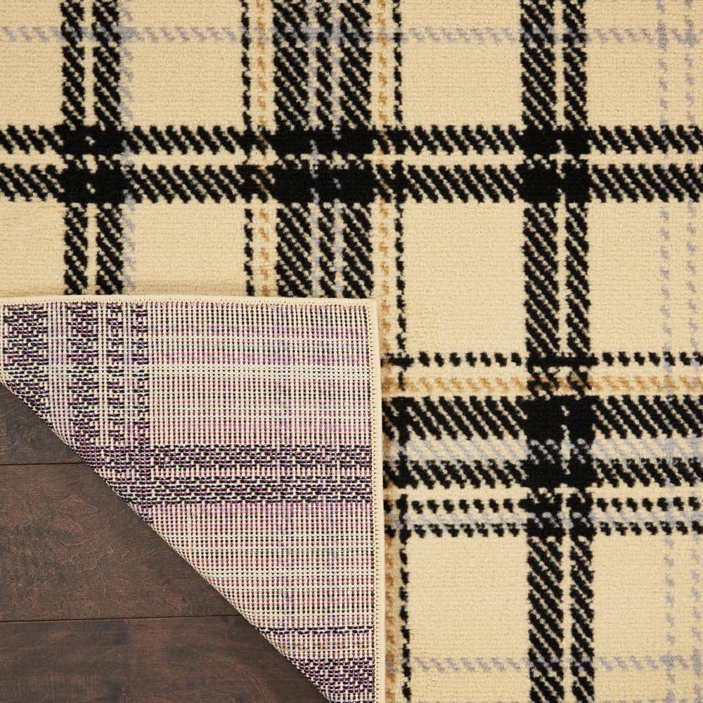 Handmade Cream & Black Plaid 5' x 7' Synthetic Area Rug