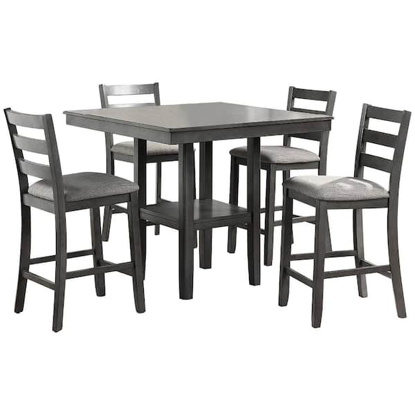 Venetian Worldwide Lambert 40 in. Square Gray Oak Counter Height 5-PC Dining Set
