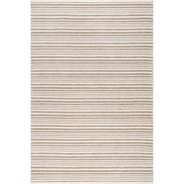 Melany Striped Reversible Washable Taupe 7.10 ft. x 10 ft. Indoor Area Rug