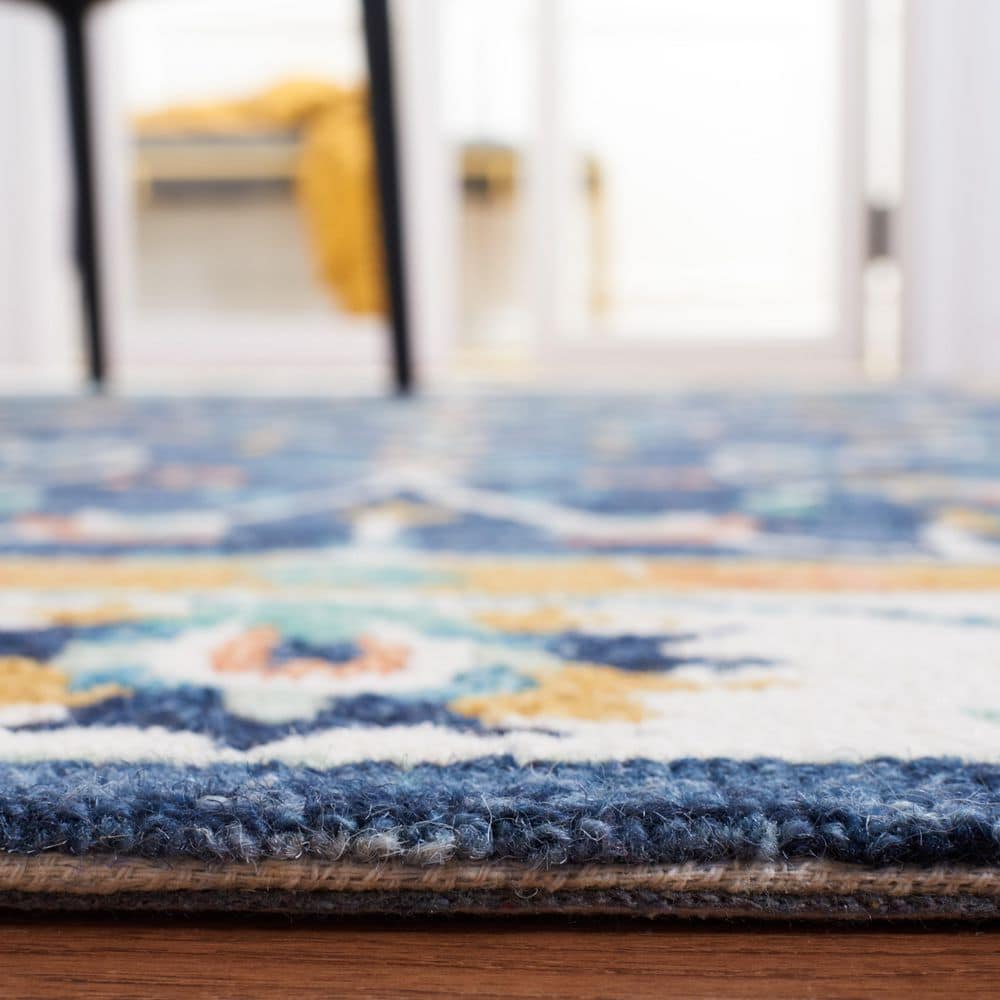 Ivory and Blue Handmade Tufted Wool Area Rug, 8' x 10'