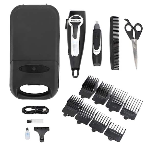 18 Piece Cordless Rechargeable Hair Cutting Kit and Nose Trimmer with Storage Case