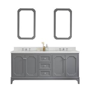 Queen 72 in. Cashmere Grey With Quartz Carrara Vanity Top With Ceramics White Basins