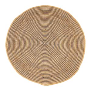 Braided Light Blue 8 ft. Round Transitional Reversible Jute Area Rug