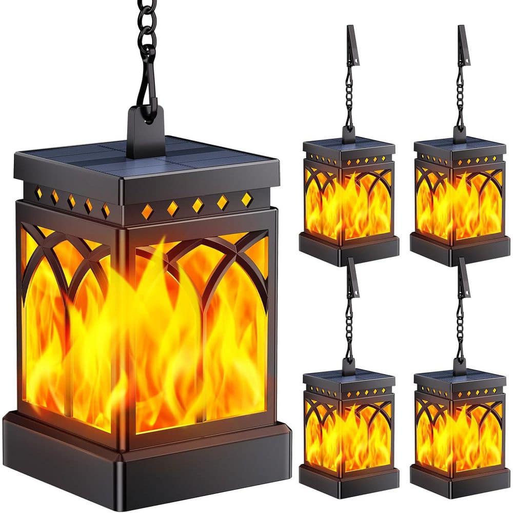 Black Metal Solar Lantern Outdoor Waterproof Flickering Flame Mode Hanging Lantern Light for Garden Yard 4 Pack price history on PriceWatchPro