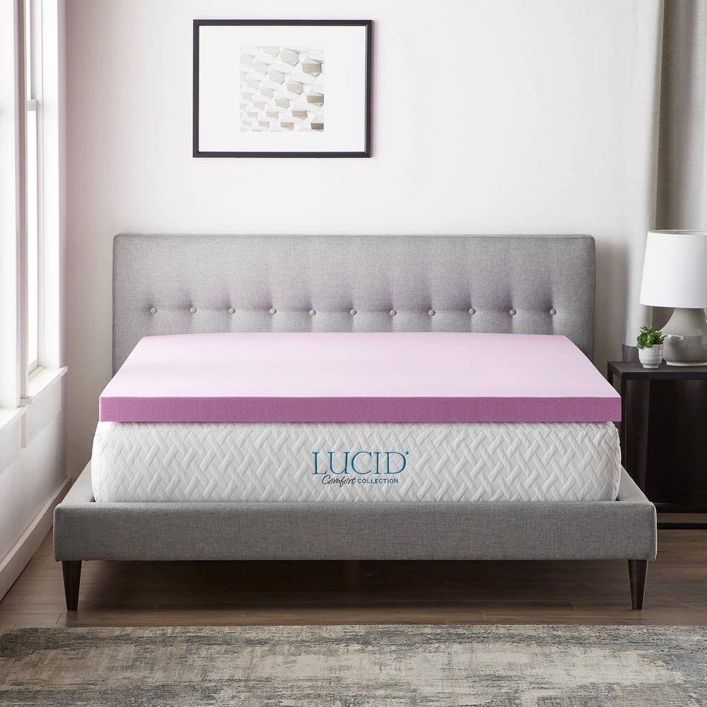Lucid Comfort Collection 3 Inch Lavender and Aloe Infused Memory Foam Topper - King - 1