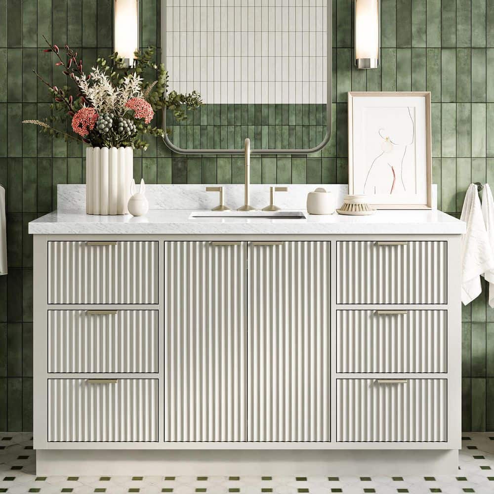 Milan 60 in. Single Sink Freestanding Bathroom Vanity in Warm White with Carrara White Marble Top price history on PriceWatchPro
