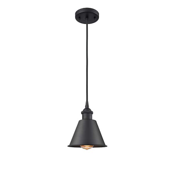 Innovations Smithfield 1-Light Matte Black Shaded Pendant Light with Matte Black Metal Shade