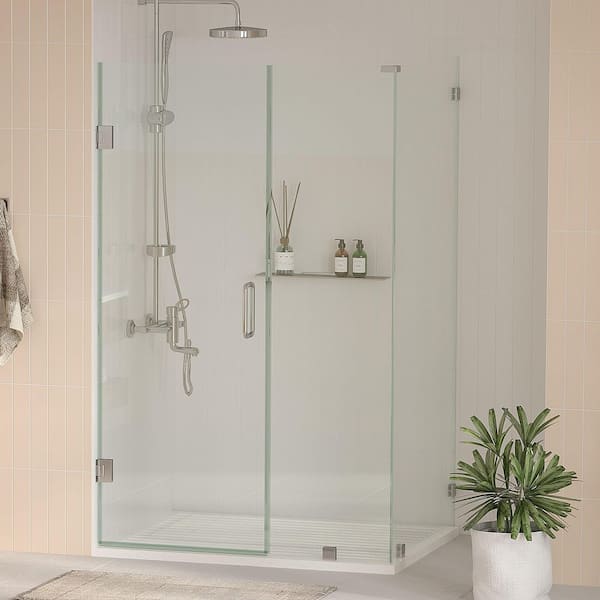 Nirvana 32 in. W x 32 in. L x 76 in. H Frameless Hinged Corner Shower Enclosure in Brushed Nickel w/ 3/8 in. Clear Glass