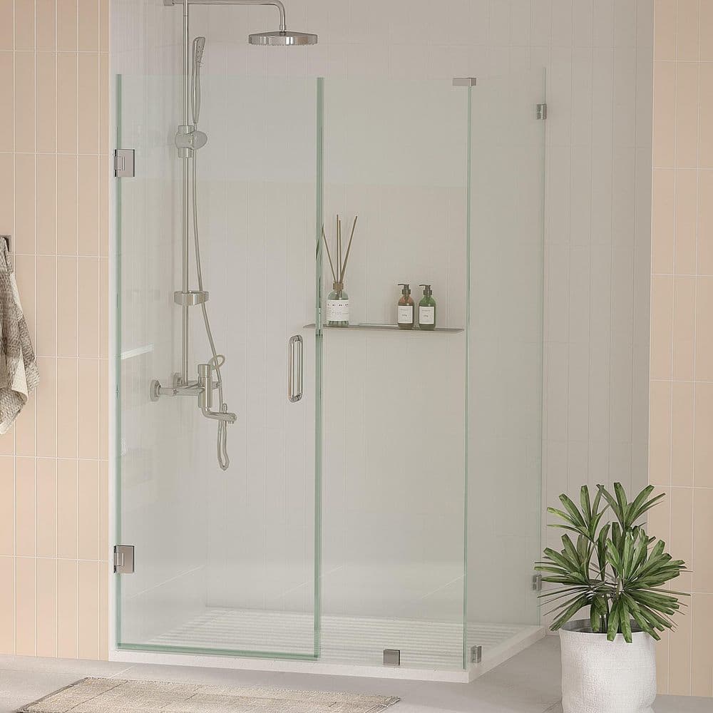 Nirvana 43 in. W x 37 in. L x 76 in. H Frameless Hinged Corner Shower Enclosure in Brushed Nickel w/ 3/8 in. Clear Glass price history on PriceWatchPro