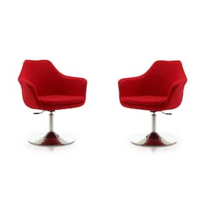 Kinsey Red and Polished Chrome Wool Blend Adjustable Height Swivel Accent Chair (Set of 2)