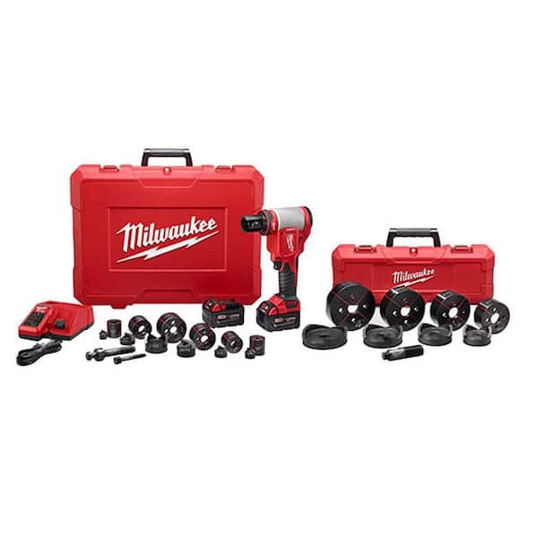 Milwaukee M18 18V Lithium-Ion 1/2 in. to 4 in. Force Logic High Capacity Cordless Knockout Tool Kit w/Die Set 3.0 Ah Batteries