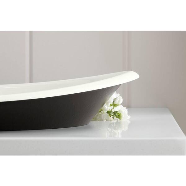 KOHLER Iron Plains 21 in. Oval Vessel Cast Iron Bathroom Sink in White with Black Painted Underside