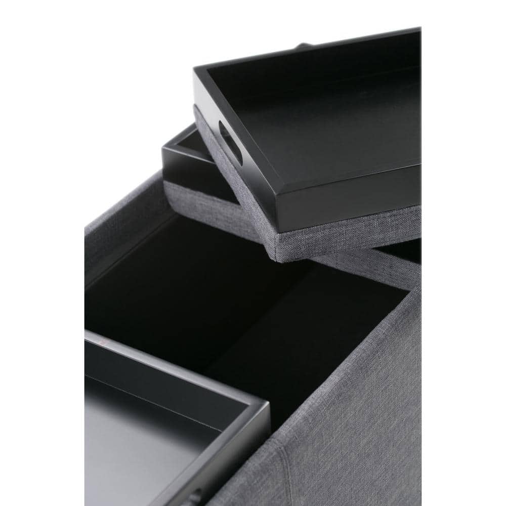 Avalon Slate Grey Extra Large Ottoman with Storage and Serving Trays