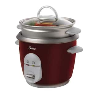 6-Cup Red Rice Cooker with Steaming Tray, Measuring Cup and Rice Paddle