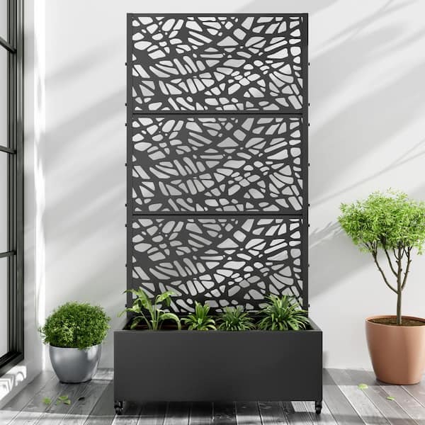 Dovelina Large 35 in. x 72 in. Black Metal Raised Garden Bed Planter Box with Trellis and Caster