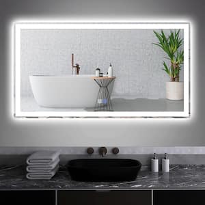 55 in. W x 30 in. H Rectangular Frameless Anti-Fog Backlit Frontlit Wall Mount LED Bathroom Vanity Mirror in Silver