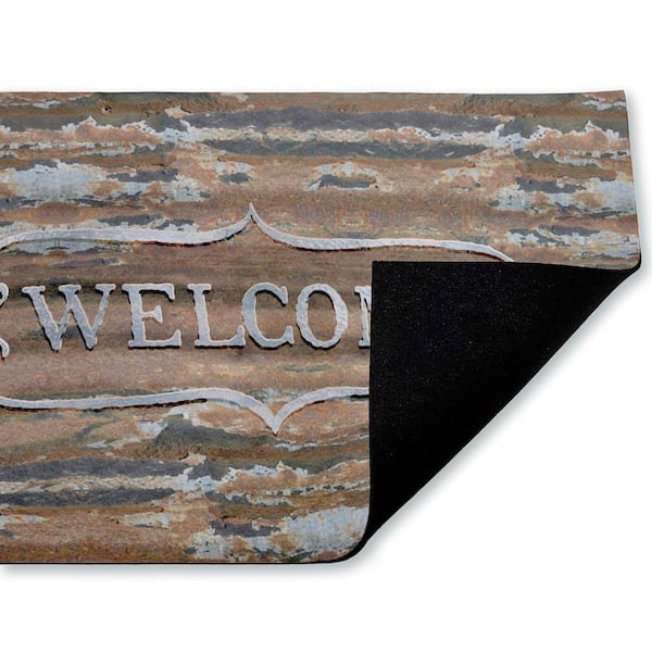 Rustic and Distressed Welcome Brown 18 in. x 30 in. Polyester Non-Slip Outdoor Door Mat