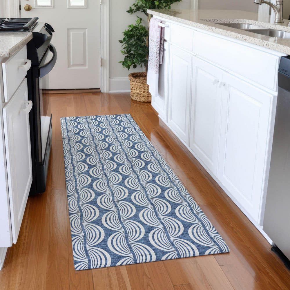 Mayfield Premium Machine Washable Abstract AMF1055 Denim 2 ft. 3 in. x 7 ft. 6 in. Runner Rug price history on PriceWatchPro