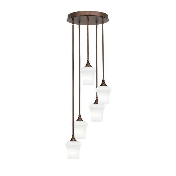 Unbranded Villa 5 Light Bronze Pendant, Cluster Pendant Light with 5.5 in. White Linen Glass Shades, No Bulbs Included