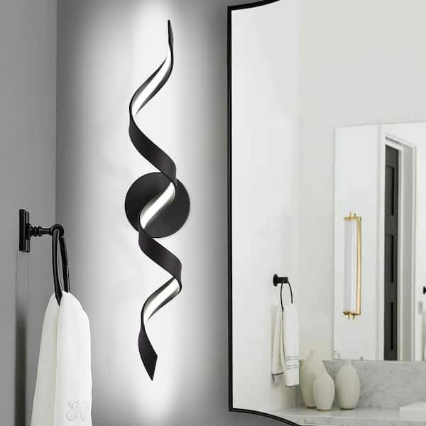 23.6" Matte Black Swirled LED Wall Sconce 15-Watt 6000K Bathroom Vanity Light, Picture Light & Hallway Fixture