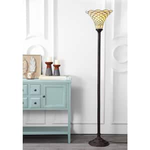 White Tiffany-Style 70 in. Bronze Torchiere Floor Lamp