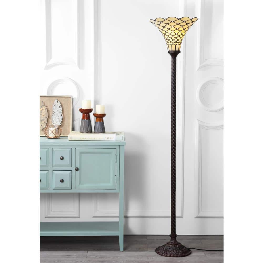 70" Bronze Tiffany-Style Stained Glass Torchiere Lamp